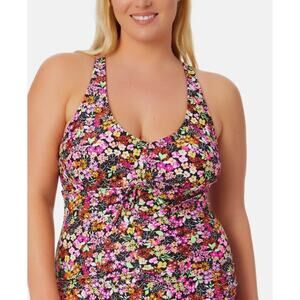 California Waves Swim Halter Tankini Top Ditsy Pluse Size 1